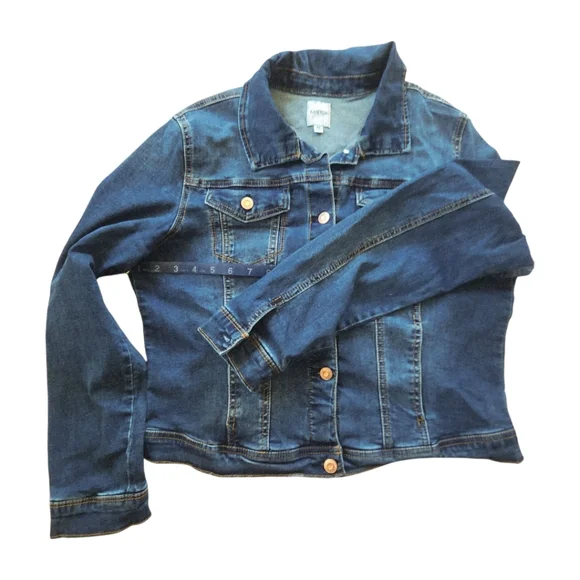 Kensie Jeans XL Denim Trucker Jacket Dark Wash Stretch Y2K Retro Grunge - Picture 3 of 10